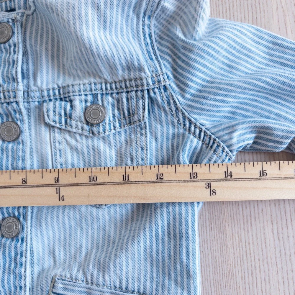 Gap Denim Jacket Blue White Hickory Stripe Lace Up Back Kids Size S 6-7